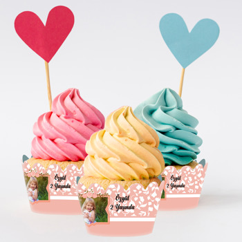 Turuncu Çiçek Temalı Cupcake Sargısı
