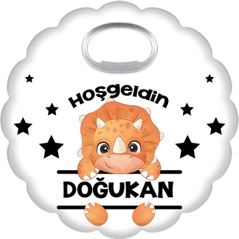 Turuncu Dinazor ile Siyah Yıldızlar Temalı Çiçek Şekilli Magnet Açacak