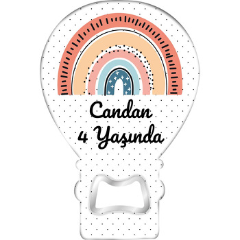 Turuncu Gökkuşağı Puantiye Fon Temalı Balon Ahşap Magnet 