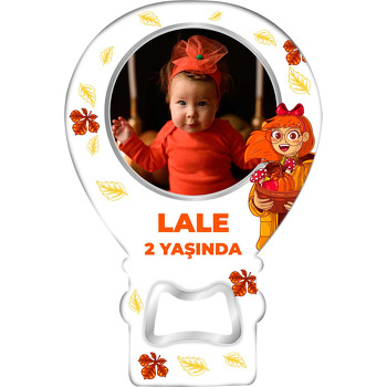 Turuncu Saçlı Kız ile Sonbahar Yaprakları Temalı Balon Ahşap Magnet 