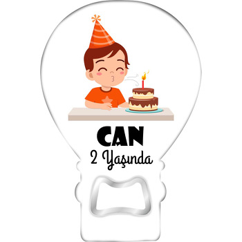 Turuncu Şapkalı Doğum Günü Çocuğu Temalı Balon Ahşap Magnet 