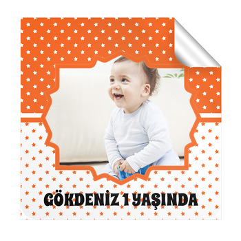 Turuncu Yıldız Temalı Kare Etiket