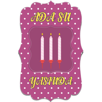 Üç Mum ile Mor Puantiye Fon Temalı Özel Kesim Magnet