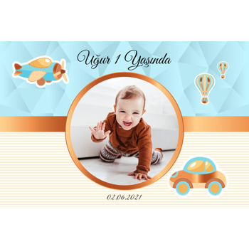 Uçak ve Araba ile Bakır Tonları Temalı Plastik Doğum Günü Magnet