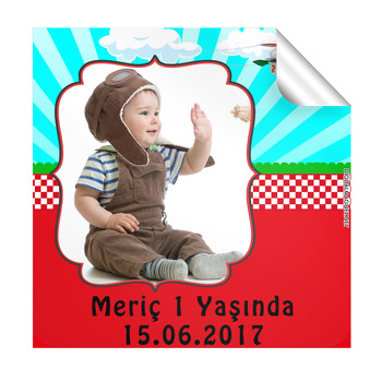 Uçaklar Temalı Doğum Günü Kare Etiket