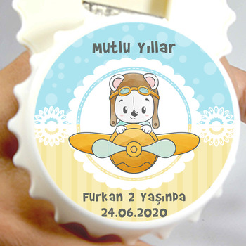 Uçaklı Ayıcık Temalı Doğum Günü Magnet Açacak