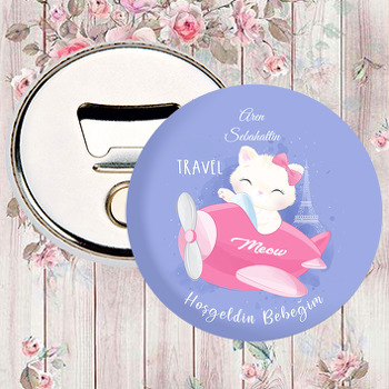 Uçaklı Beyaz Kedi 2 Temalı Magnet Açacak