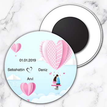 Uçan Balon Temalı Söz Nişan Nikah Daire Plastik Magnet