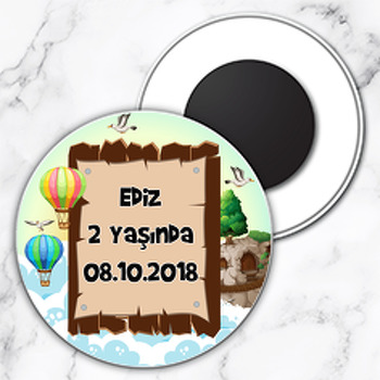 Uçan Balonlar  Temalı Daire Plastik Magnet
