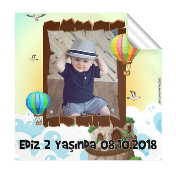 Uçan Balonlar  Temalı Kare Etiket