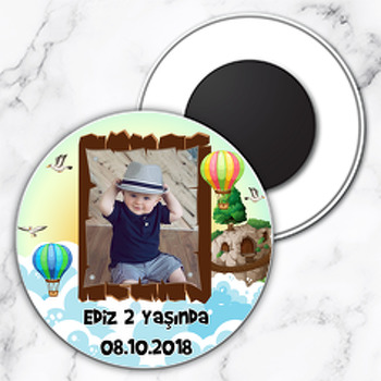 Uçan Balonlar  Temalı Resimli Daire Plastik Magnet