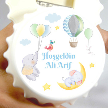 Uçan Balonlu Fil ve Arkadaşları Temalı Beyaz Kapak Şekilli Magnet Açacak