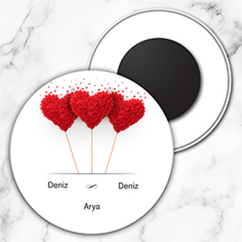 Uçan Kalpler Temalı Söz Nişan Nikah Daire Plastik Magnet