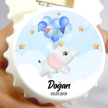 Uçan Sevimli Fil ile Mavi Balonlar  Temalı Kapak Şekilli Magnet Açacak