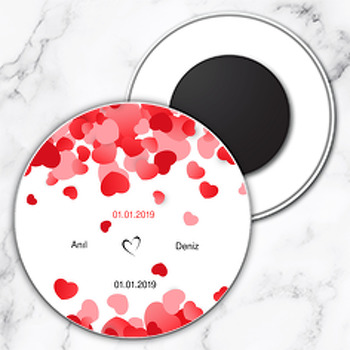 Uçuşan Kalpler Temalı Söz Nişan Nikah Daire Plastik Magnet