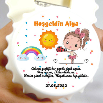 Uğur Böceği ile Kız ve Güneş Temalı Kapak Şekilli Magnet Açacak