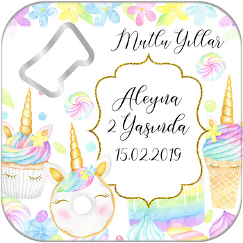 Unicorn Dondurma Temalı Kare Magnet Açacak