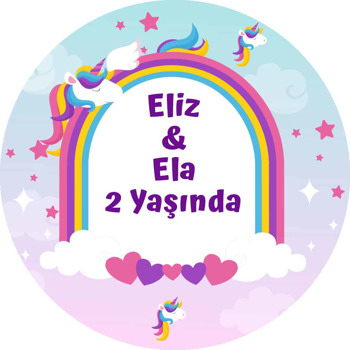 Unicorn İkiz Kız Temalı Akrilik Daire Magnet