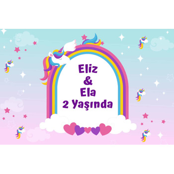Unicorn İkiz Kız Temalı Doğum Günü Afiş