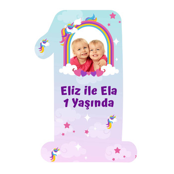 Unicorn İkiz Kız Temalı Doğum Günü Magnet