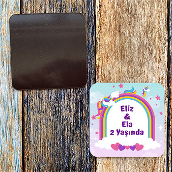Unicorn İkiz Kız Temalı Doğum Günü Magnet