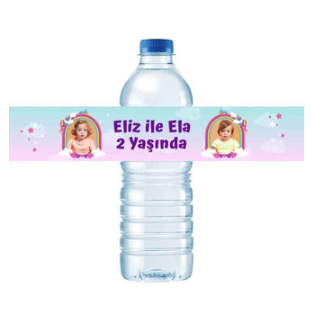 Unicorn İkiz Kız Temalı Su Şişesi Etiketi