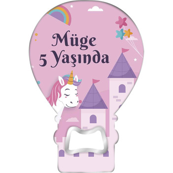 Unicorn ile Prenses Kalesi Temalı Balon Ahşap Magnet 