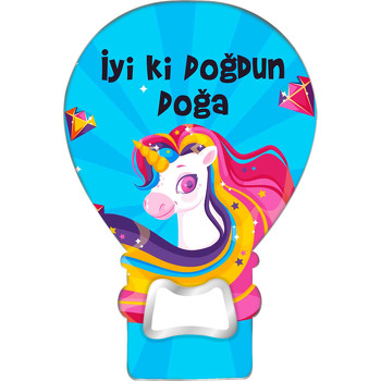 Unicorn ile Renkli Pırlanta Temalı Balon Ahşap Magnet 