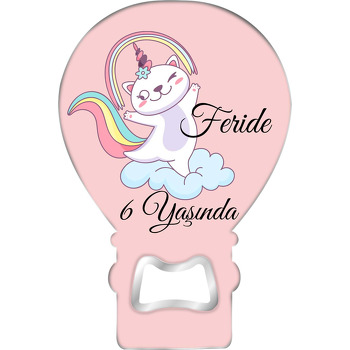 Unicorn Kedi Bulutlarda Temalı Balon Ahşap Magnet 