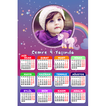 Unicorn Mor Temalı Takvim Magnet