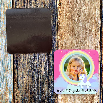 Unicorn Pink Temalı Doğum Günü Magnet