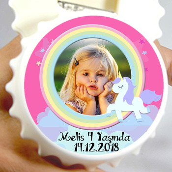 Unicorn Pink  Temalı Resimli Kapak Şekilli Magnet Açacak