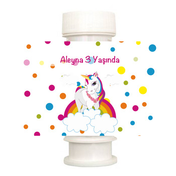Unicorn Rainbow Temalı Köpük Baloncuk Etiketi