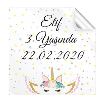 Unicorn Star Temalı Kare Etiket