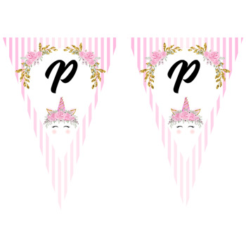 Unicorn Temalı Çiçekli Parti Banner