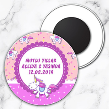 Unicorn Temalı Daire Plastik Magnet