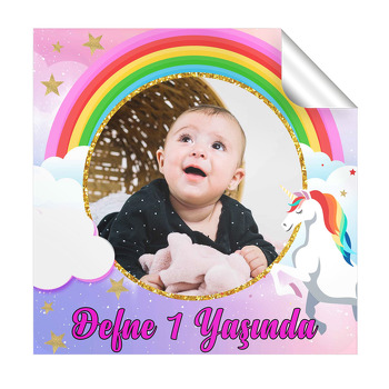 Unicorn Temalı Kare Etiket
