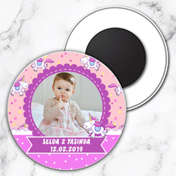 Unicorn Temalı Resimli Daire Plastik Magnet