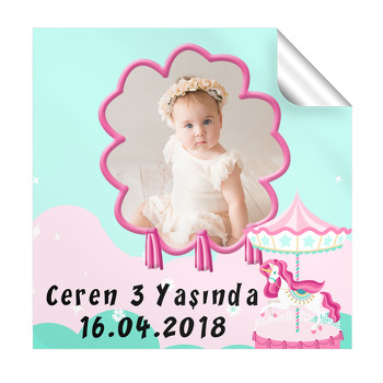 Unicorn ve Atlı Karınca Temalı Doğum Günü  Kare Etiket