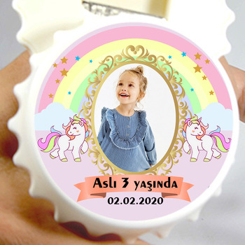 Unicorn ve Gökkuşağı Temalı Resimli Kapak Şekilli Magnet Açacak