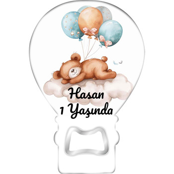 Uyukucu Ayıcık ile Balonlar Temalı Balon Ahşap Magnet 