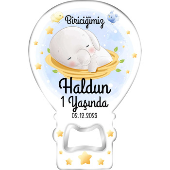 Uyuyan Erkek Bebek Fil ile Kuşlar Temalı Balon Ahşap Magnet 