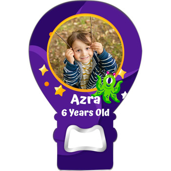 Uzay Canavarı ile Sarı Çerçeve Temalı Balon Ahşap Magnet 