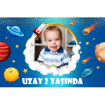 Uzay Mavi Galaksi Temalı Doğum Günü Magnet