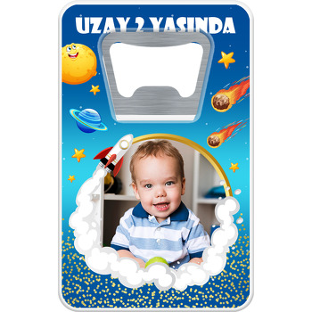 Uzay Mavi Galaksi Temalı Resimli Dikdörtgen Magnet Açacak