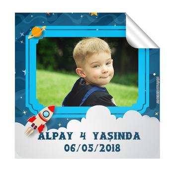 Uzay Temalı Kare Etiket