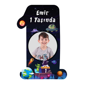 Uzayda Uzaylı ve Astronot Temalı Doğum Günü Magnet