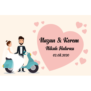 Vespa ve Gelin Damat Temalı Söz Nişan Nikah Magneti