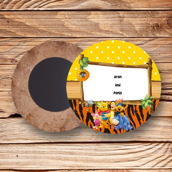 Winnie The Pooh 2 Temalı Ahşap Daire Magnet
