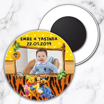 Winnie The Pooh 2 Temalı Resimli Daire Plastik Magnet